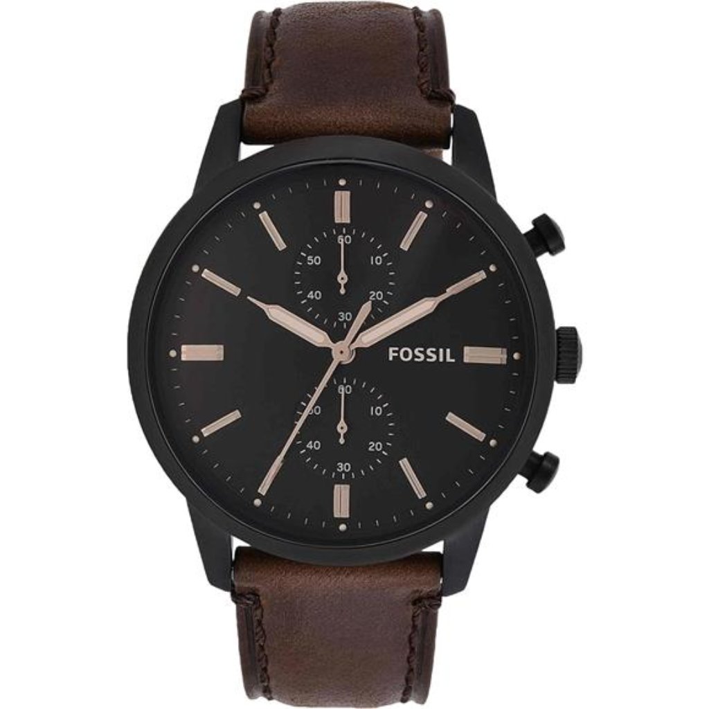 Mens Watch With Chronograph Display And Genuine Leather Band
